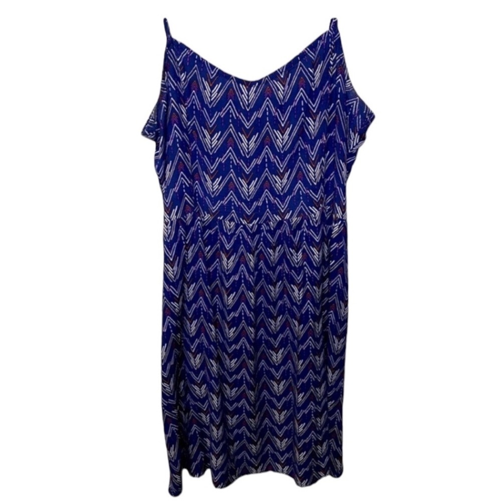 H&M Blue Chevron Print Drop Waist Dress